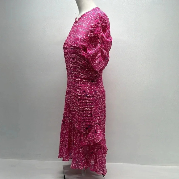 Tanya Taylor Carti Dress Ruffle Layered Midi Polka Dot Chiffon Silk Pink Size 4 - Picture 9 of 15